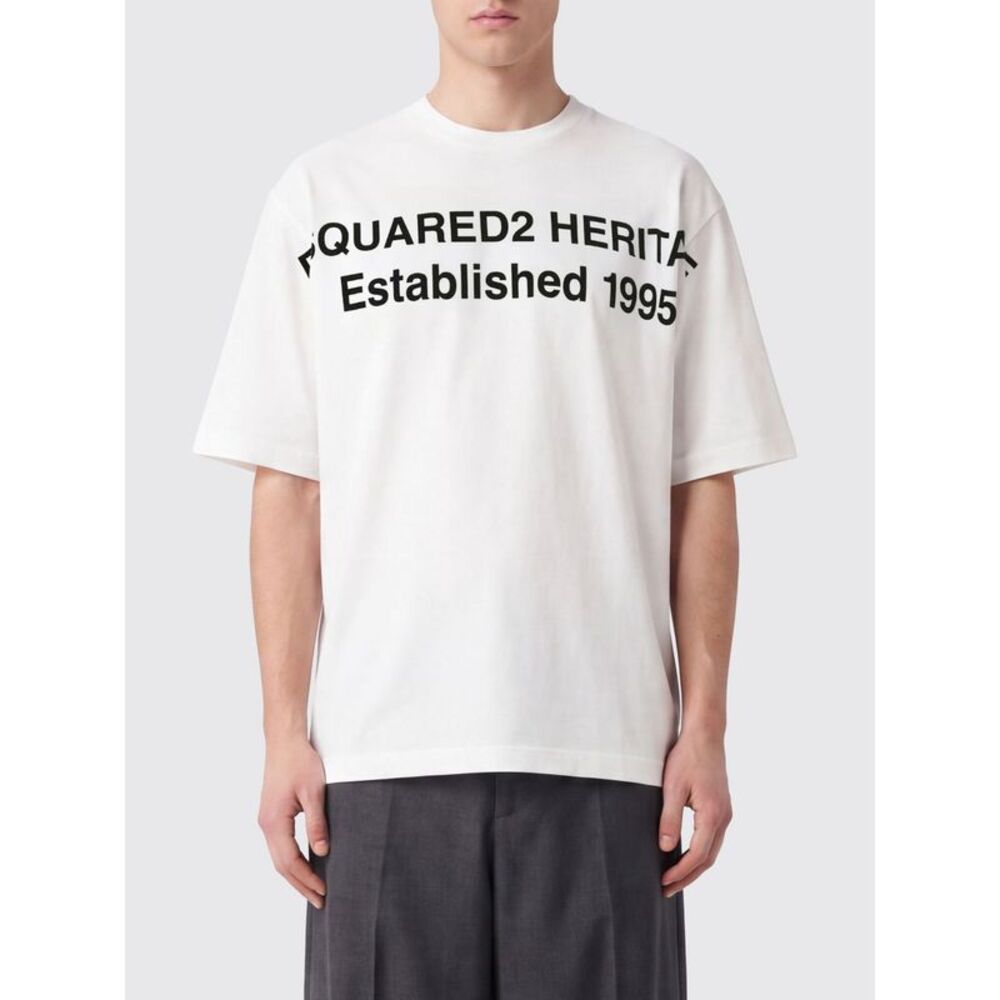 Dsquared2 Men Relaxed Fit Cotton Logo T-Shirt Dsquared2 With Dropped Shoulders